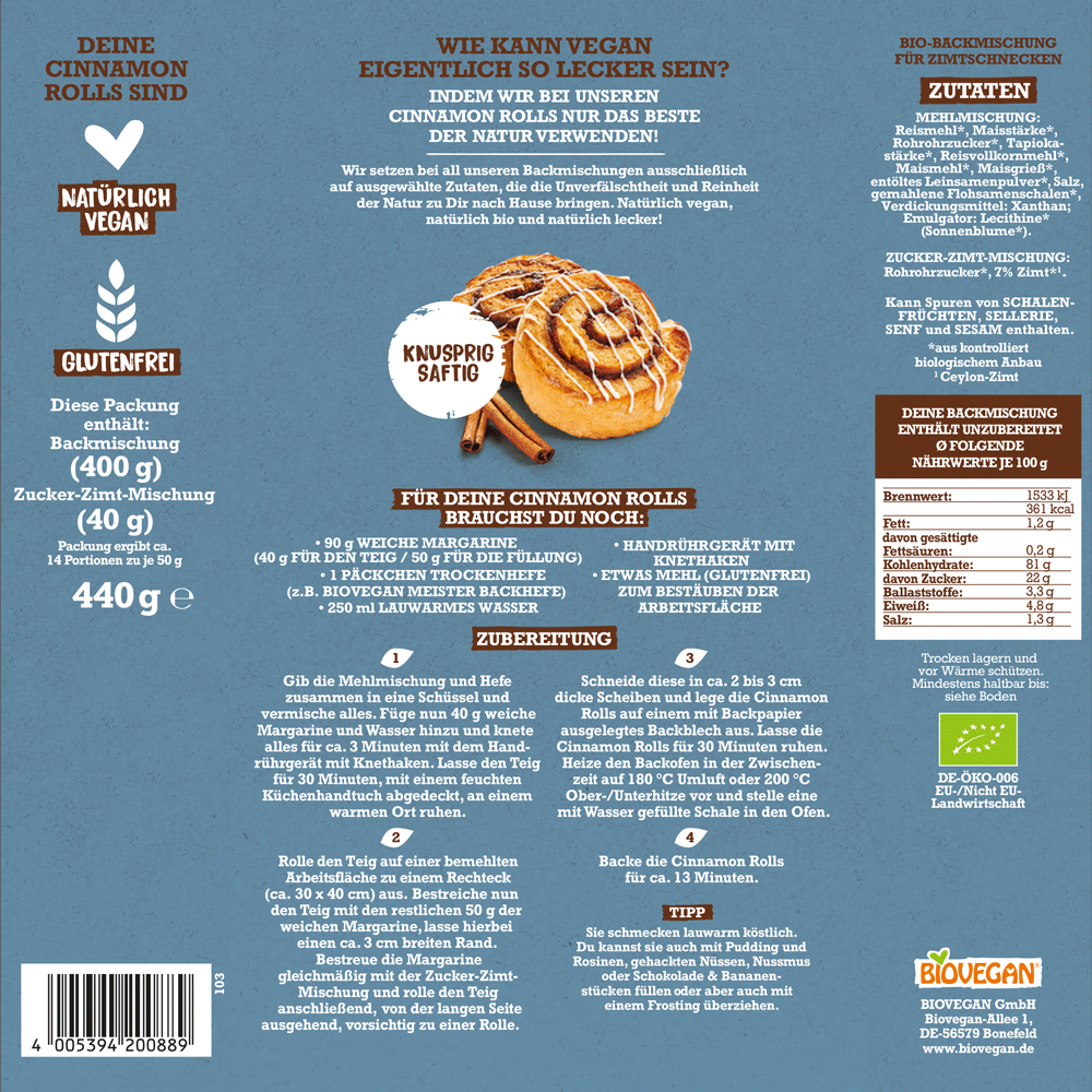 Bild: Biovegan Backmischung Meine Cinnamon Rolls 