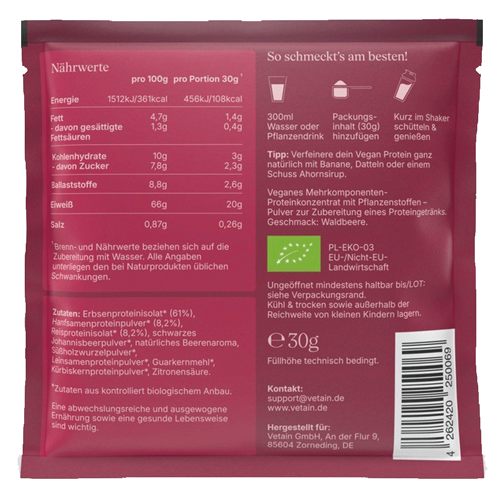 Bild: Vetain Vegan Protein Waldbeere 