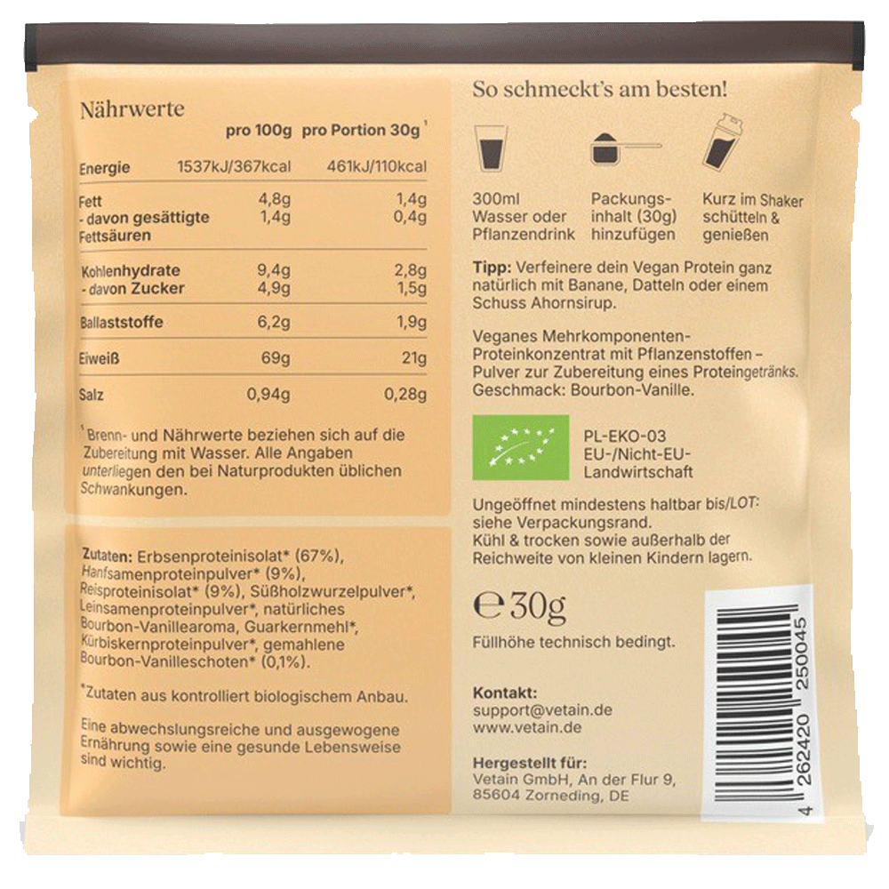 Bild: Vetain Vegan Protein Bourbon Vanille 