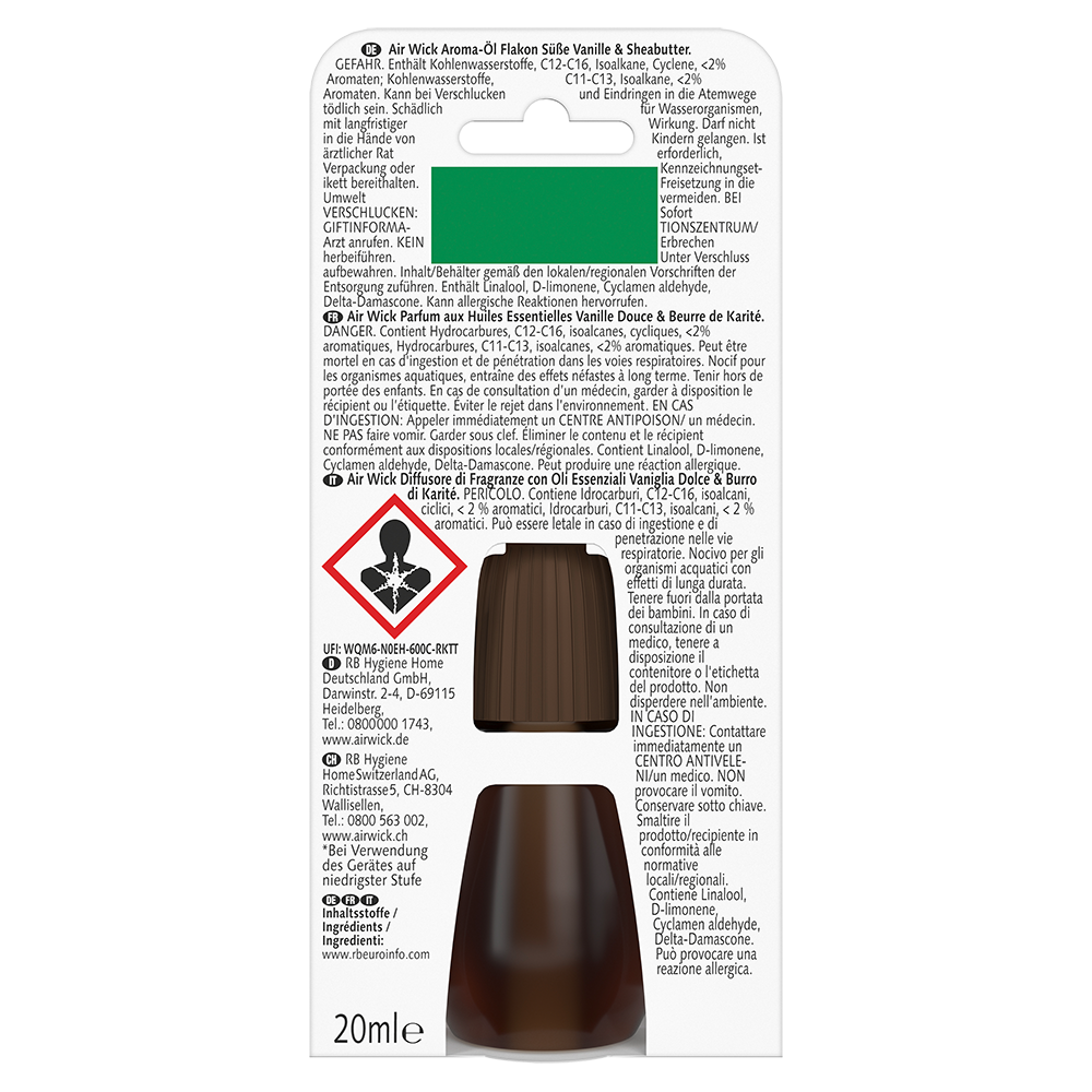 Bild: AIRWICK Aroma Öl Flakon Nachfüllung Süße Vanille und Sheabutter 