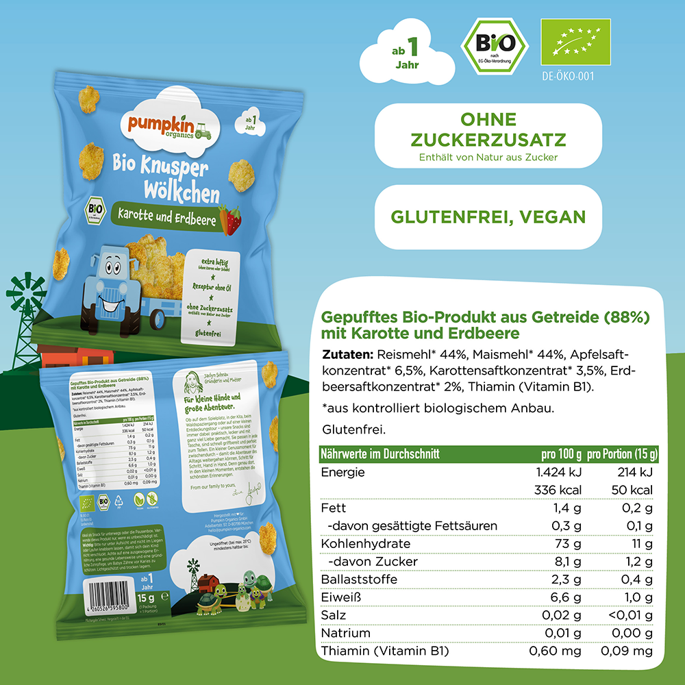 Bild: pumpkin organics Bio Knusper Wölkchen Karotte und Erdbeere 