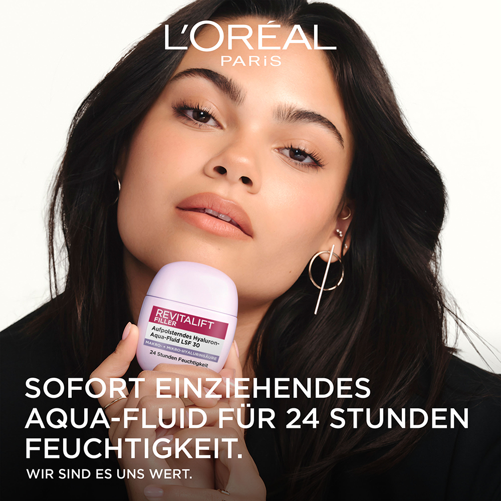 Bild: L'ORÉAL PARIS Revitalift Filler Aufpolsterndes Hyaluron Aqua-Fluid LSF 30 