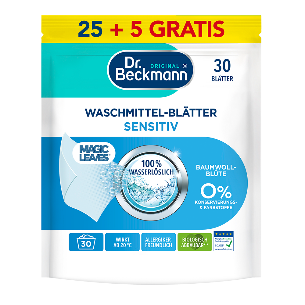 Bild: Dr. Beckmann Magic Leaves Waschmittel Blätter Sensitiv 