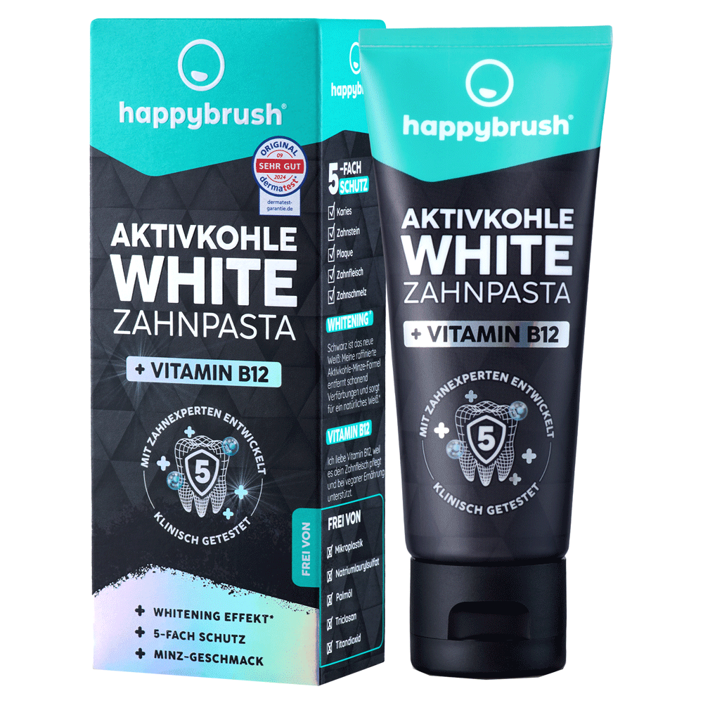 Bild: happybrush Aktivkohle White Zahnpasta 