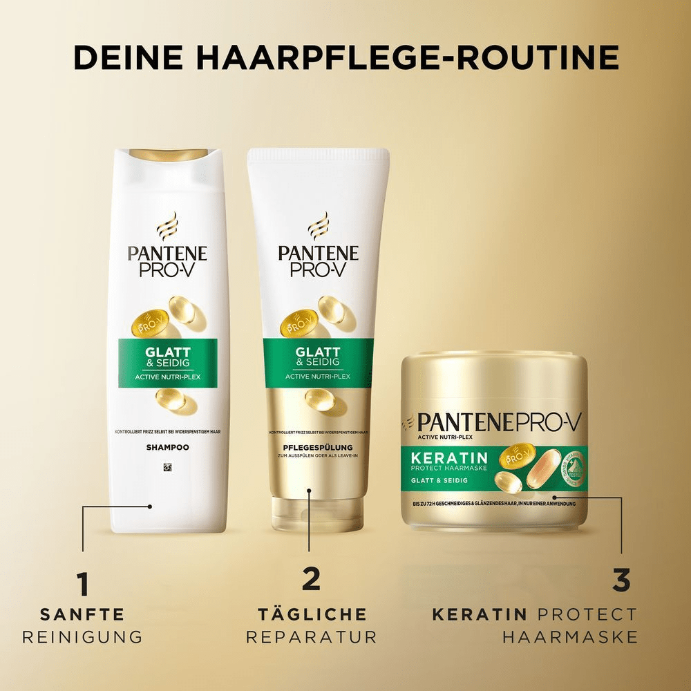 Pantene Pro-V Glatt & Seidig Haarpflege-Routine fÃ¼r sanfte Reinigung, tÃ¤gliche Reparatur und Keratin-Schutz, fÃ¼r bis zu 72h geschmeidiges Haar.