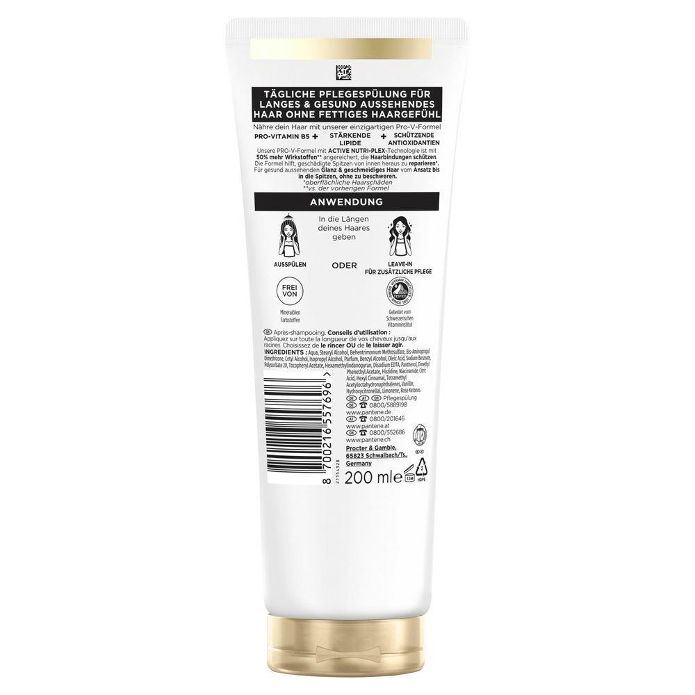 Pantene Pro-V Pflegespülung für langes Haar. Mit Pro-Vitamin B5, stärkenden Lipiden und Antioxidantien für gesund aussehendes Haar.;
