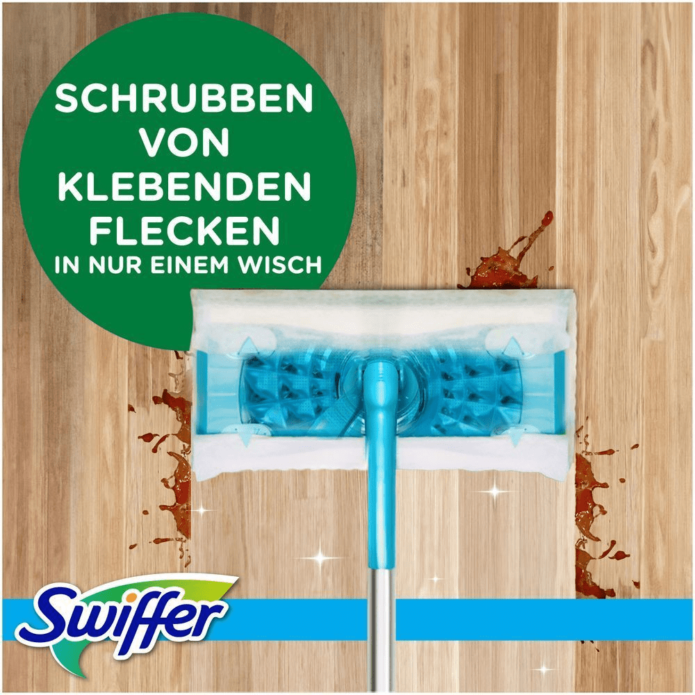 Swiffer feuchte entfernt klebende und angetrocknete Flecken in nur einem Wisch