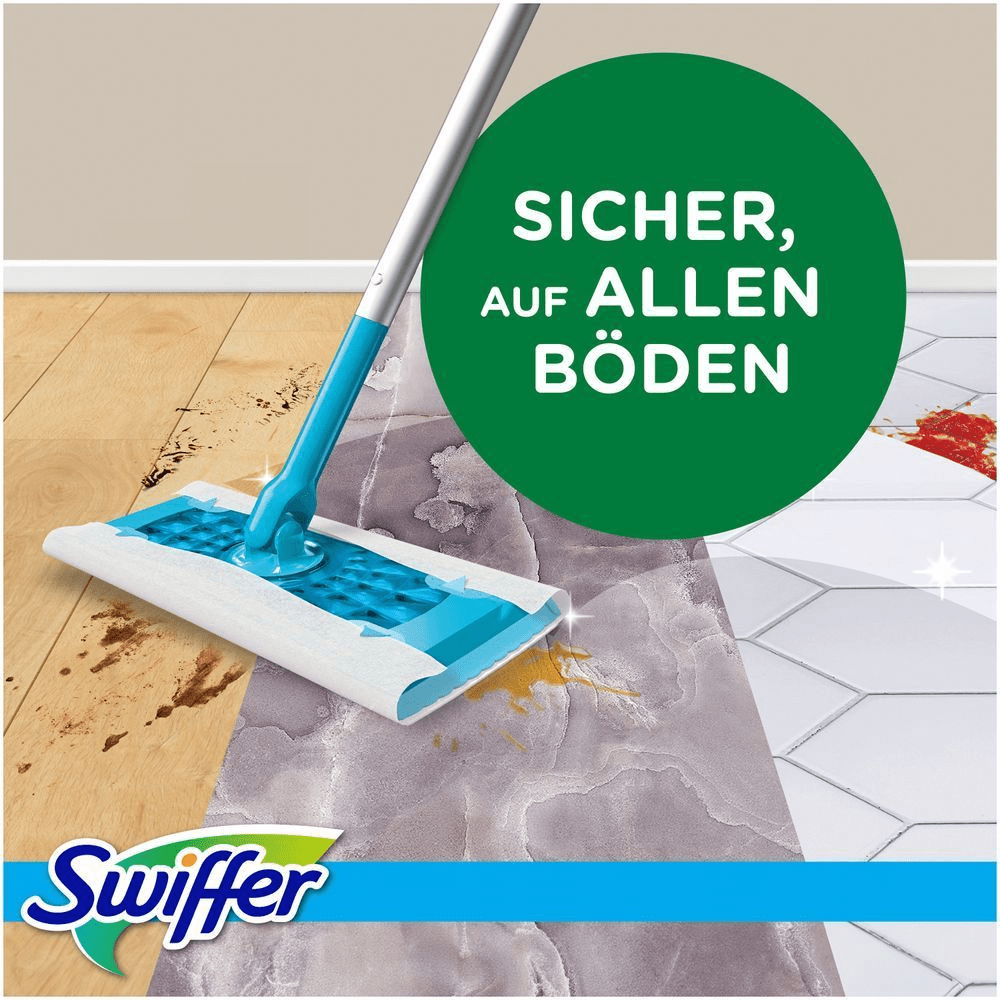 Swiffer feuchte ist für alle Böden geiegnet inklusive Vinyl, Parkett und Fliesen.