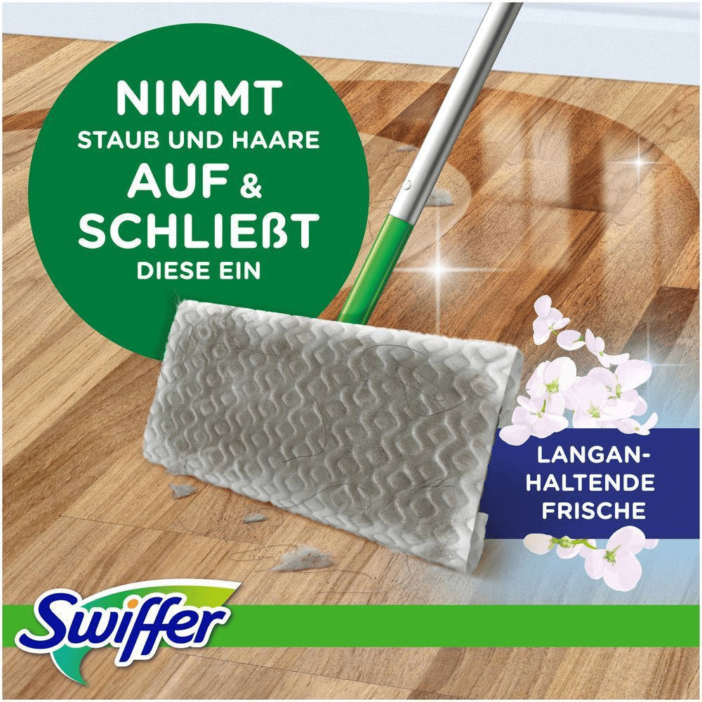 Swiffer wischt Staub und Haare auf und schlieÃt diese ein, wÃ¤hrend er fÃ¼r Frische sorgt.