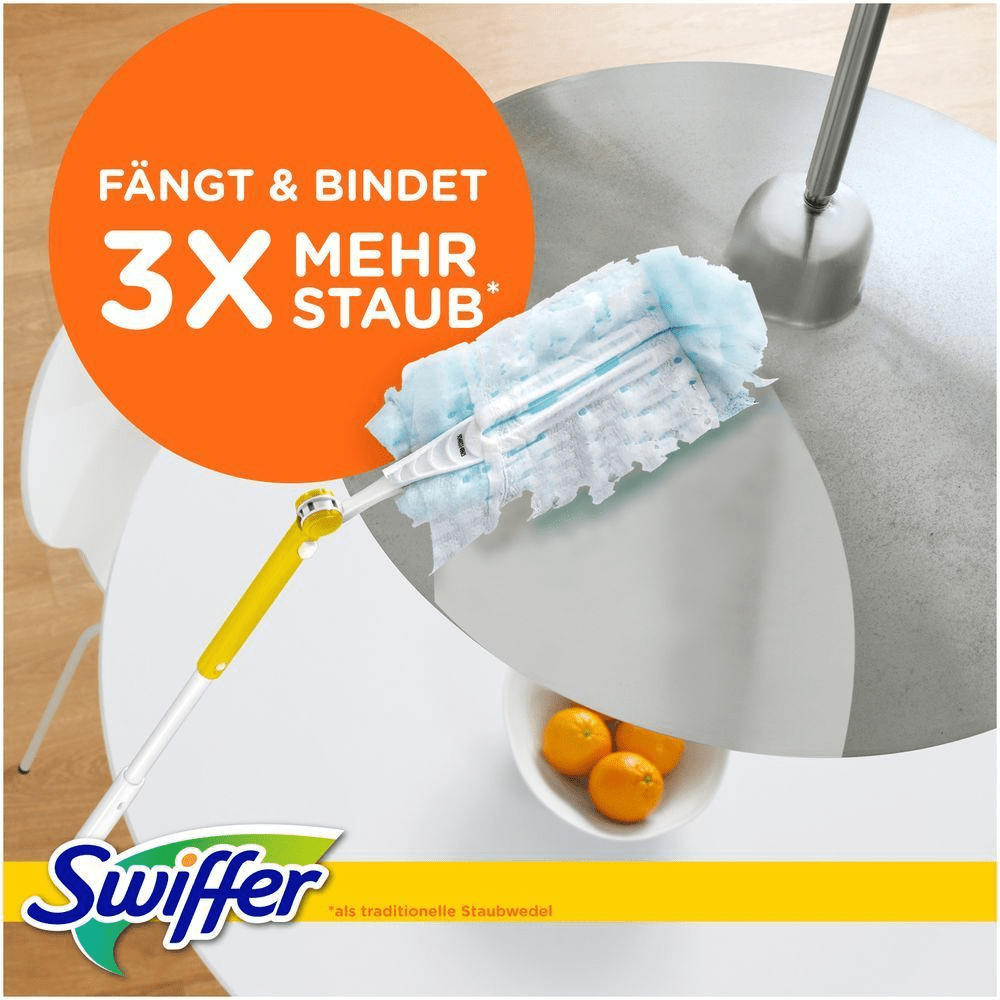 Swiffer Staubmagnet im Einsatz, der Staub fängt und bindet.
