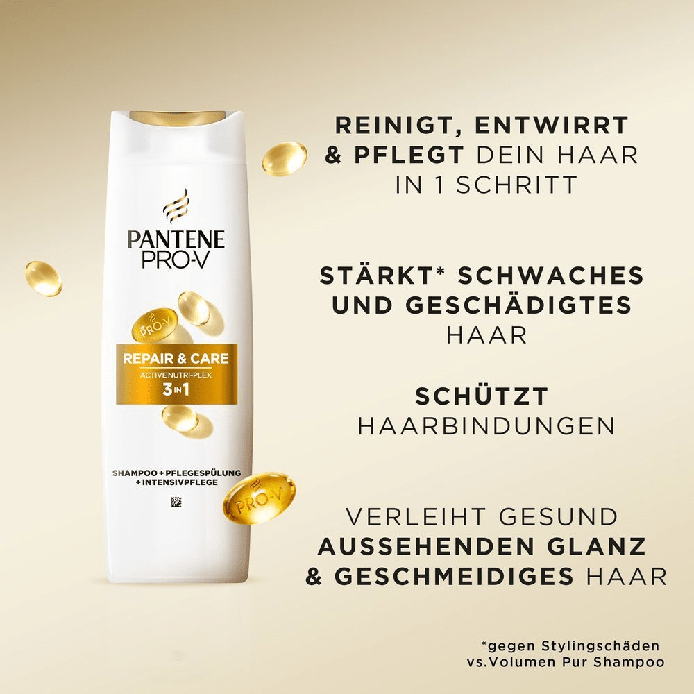 Bild: PANTENE PRO-V Repair & Care 3-In-1 Shampoo + Pflegespülung + Intensivpflege 