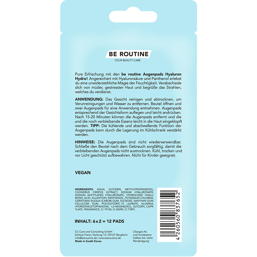 Bild: BE ROUTINE Augen Pads Hyaluron Hydro 