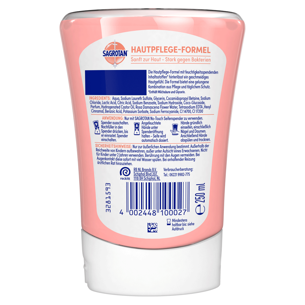Bild: SAGROTAN Hygiene Seife Nachfüller Rose und Shea Duft 