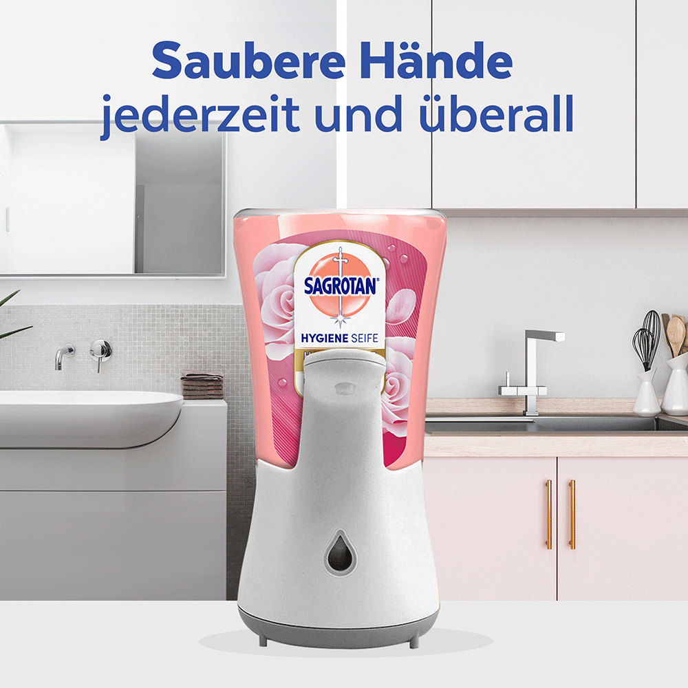 Bild: SAGROTAN Hygiene Seife Nachfüller Rose und Shea Duft 