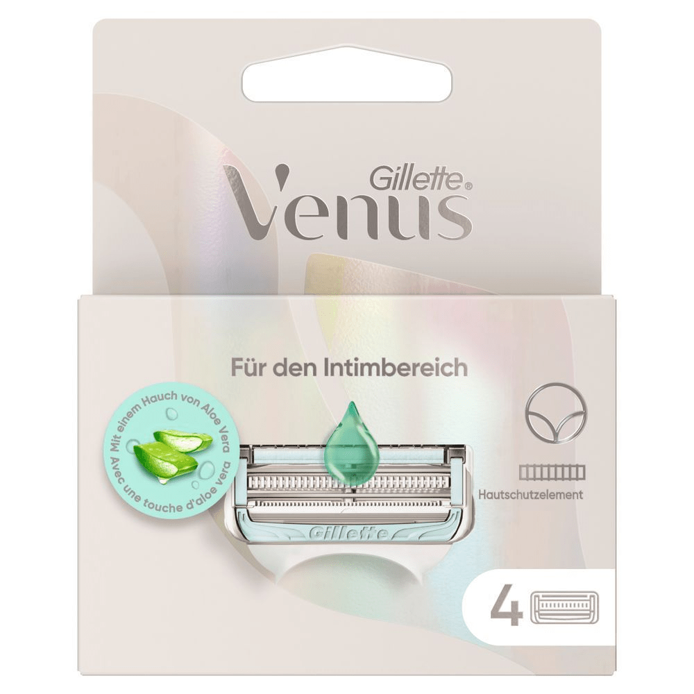 Gillette Venus Rasierklingen für den Intimbereich, 4 Stück, mit einem Hauch von Aloe Vera und Hautschutzelement für sanfte Rasur.