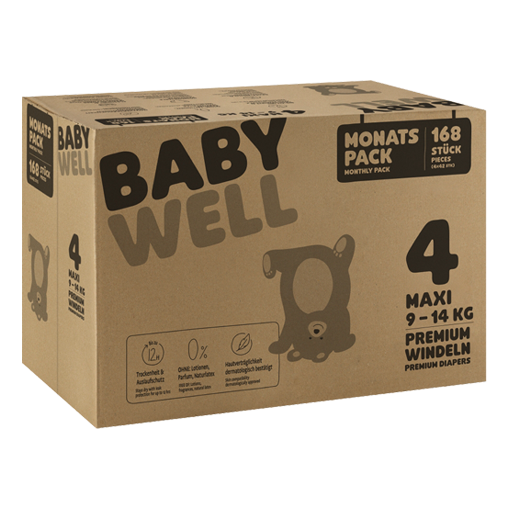 Bild: BABYWELL Premium Windeln Monatspack Gr.4, 9-14kg 