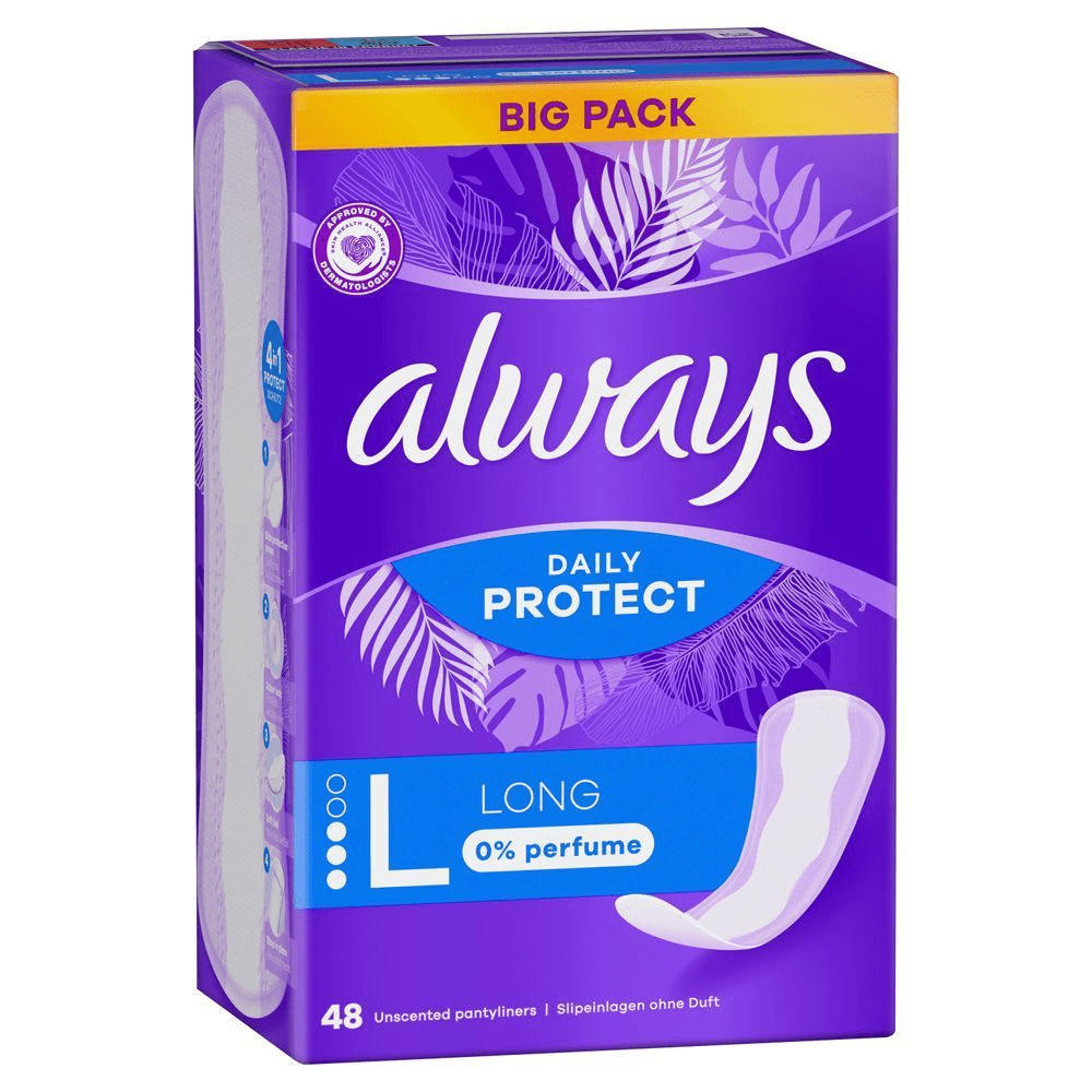 Always Daily Protect Slipeinlagen, Long, Big Pack mit 48 Stück, 0% Parfüm;