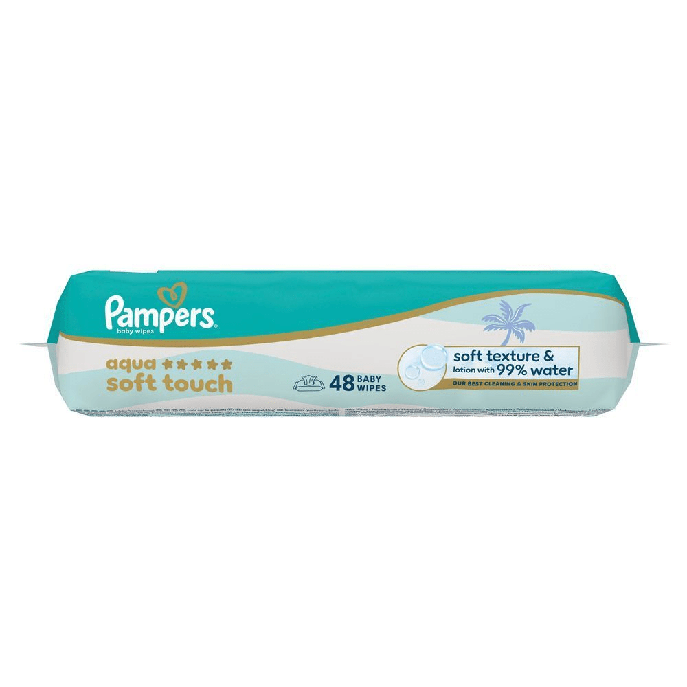 Pampers Aqua Soft Touch Baby-FeuchttÃ¼cher, 48 StÃ¼ck, mit 99% Wasser.
