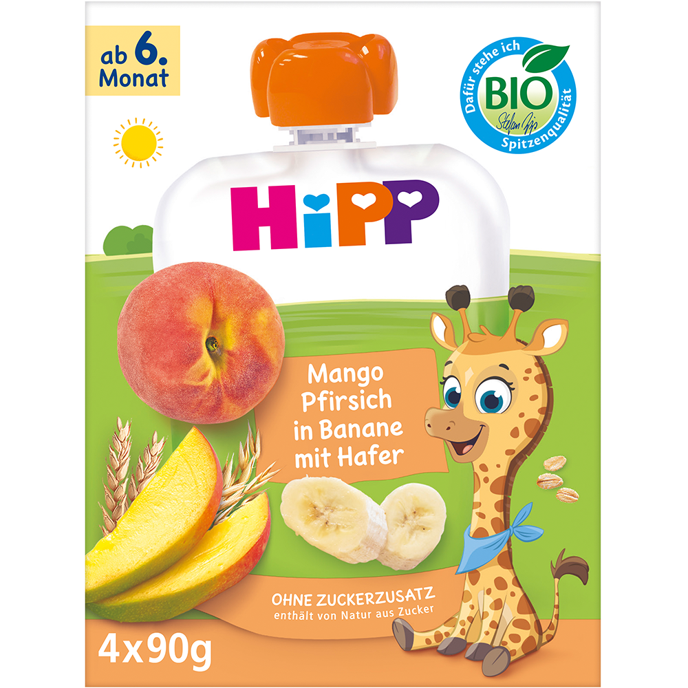 Bild: HiPP Frucht-Porridge Mango-Pfirsich in Banane mit Hafer 