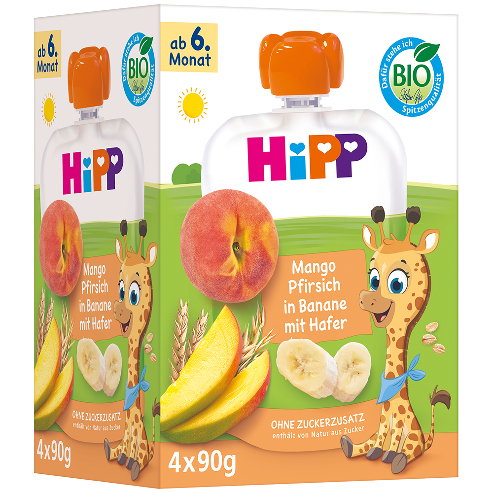 Bild: HiPP Frucht-Porridge Mango-Pfirsich in Banane mit Hafer 