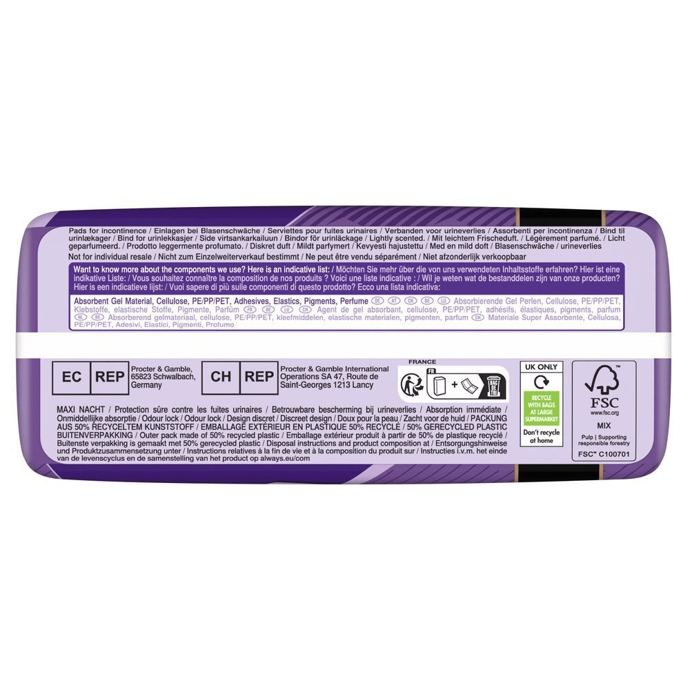 Always Discreet Maxi Night Einlagen, 12 Stück, mit Maxi Schutz bei Blasenschwäche. [EN] Always Discreet Maxi Night pads 12 count for sensitive bladder with MAXI PROTECTION.