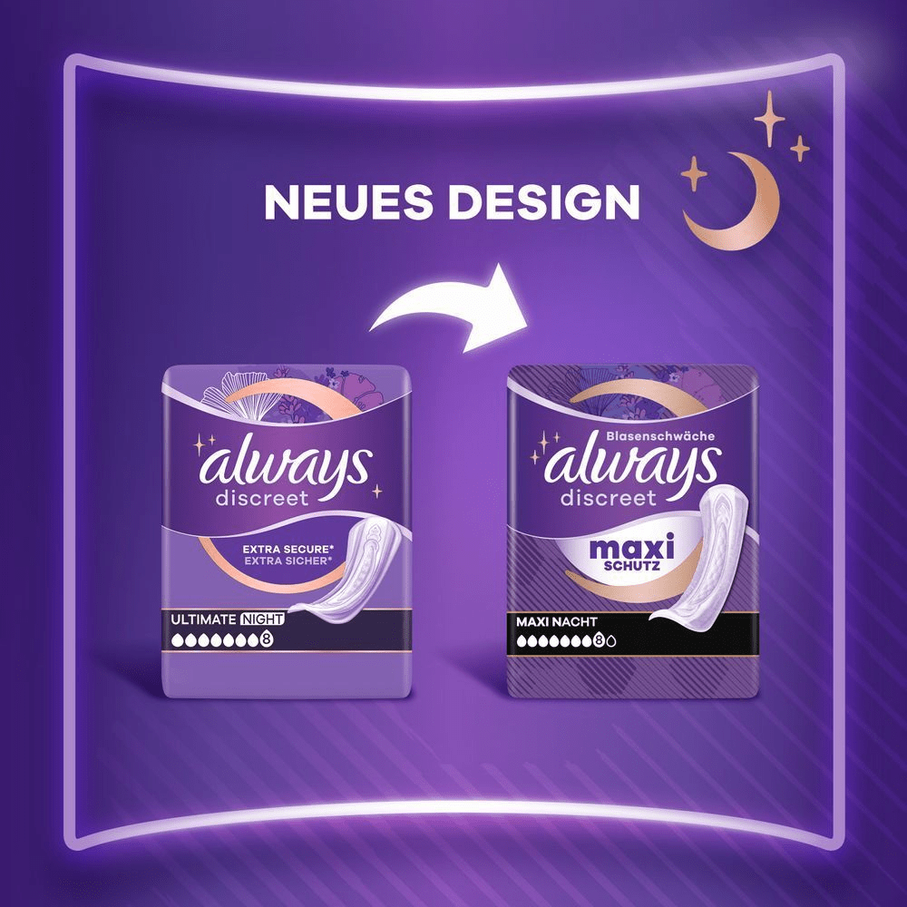 Vorherige Verpackung neben neuer Verpackung, um das neue Design zu verdeutlichen.