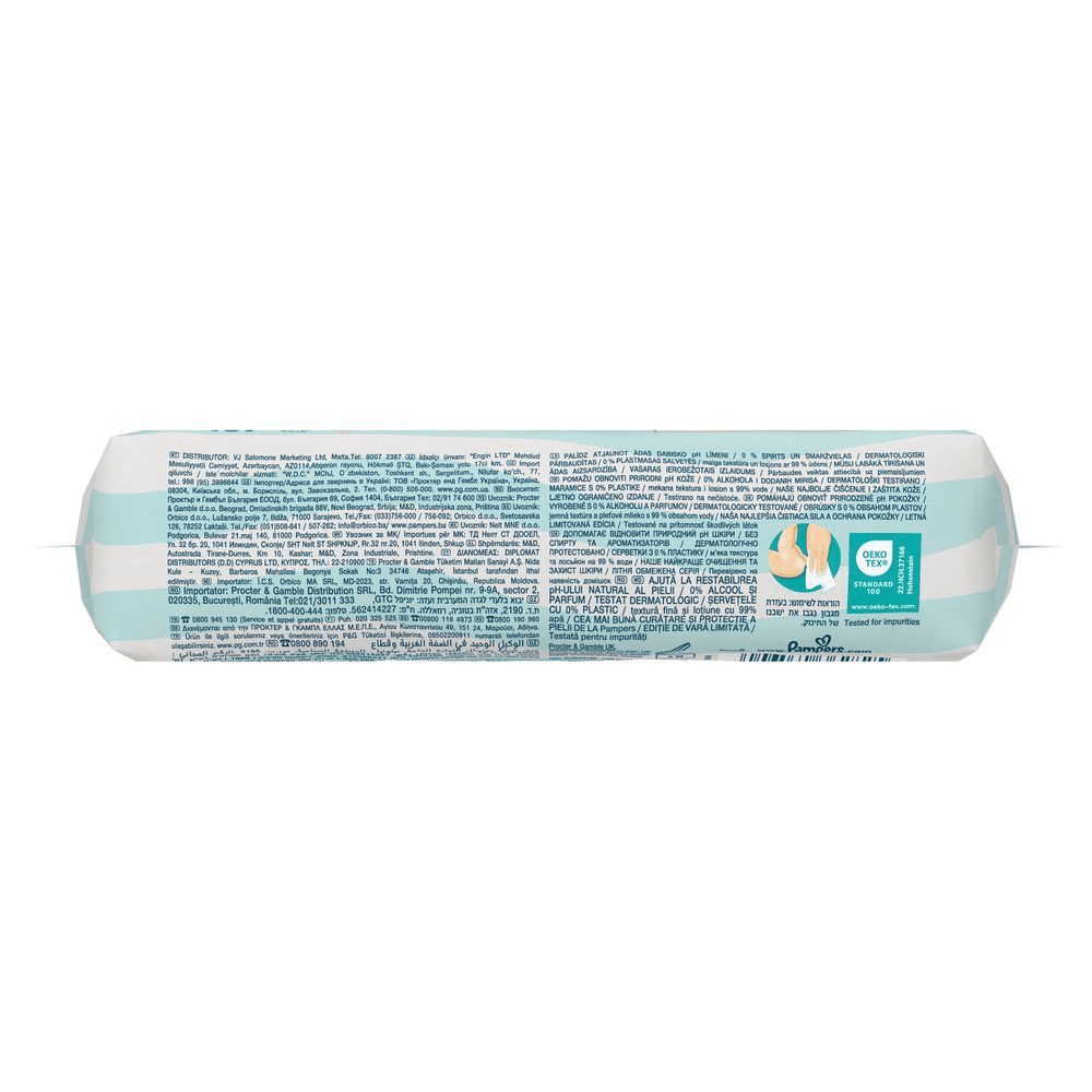 Pampers FeuchttÃ¼cher Verpackung, 0% Plastik im Tuch, OEKO-TEX Standard 100.
