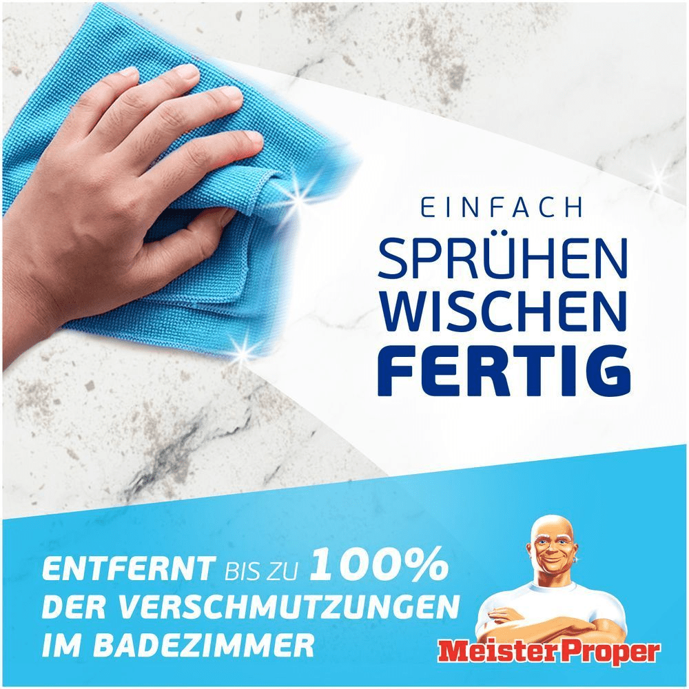 Meister Proper: Ein Tuch wischt über eine Oberfläche und entfernt Verschmutzungen im Badezimmer.