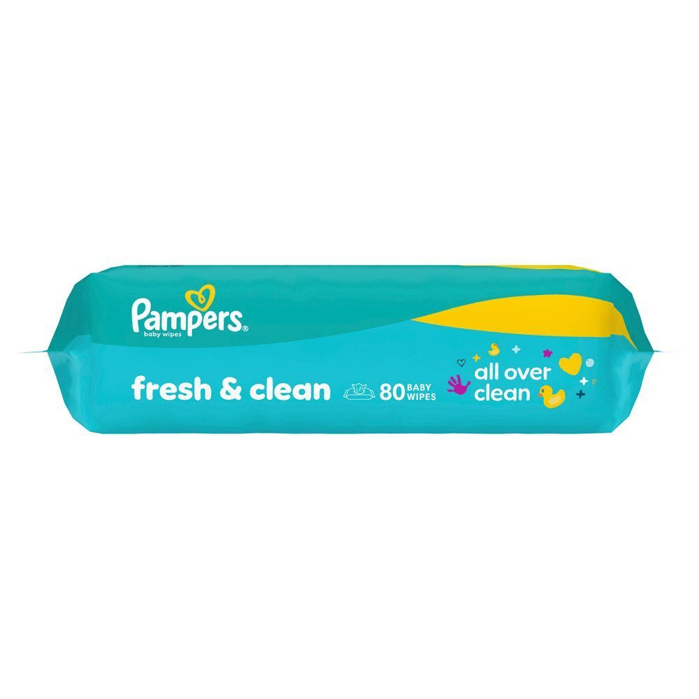 Pampers fresh & clean FeuchttÃ¼cher, 80 FeuchttÃ¼cher. [CS] Pampers dÄtskÃ© vlhÄenÃ© ubrousky fresh & clean, balenÃ­ 80 kusÅ¯ pro celkovou Äistotu. [HU] Pampers fresh & clean baba tÃ¶rlÅkendÅ, 80 darabos kiszerelÃ©sben. [SL] Pampers Fresh & Clean otroÅ¡ki robÄki, pakiranje 80 kosov, za sveÅ¾e in temeljito ÄiÅ¡Äenje.