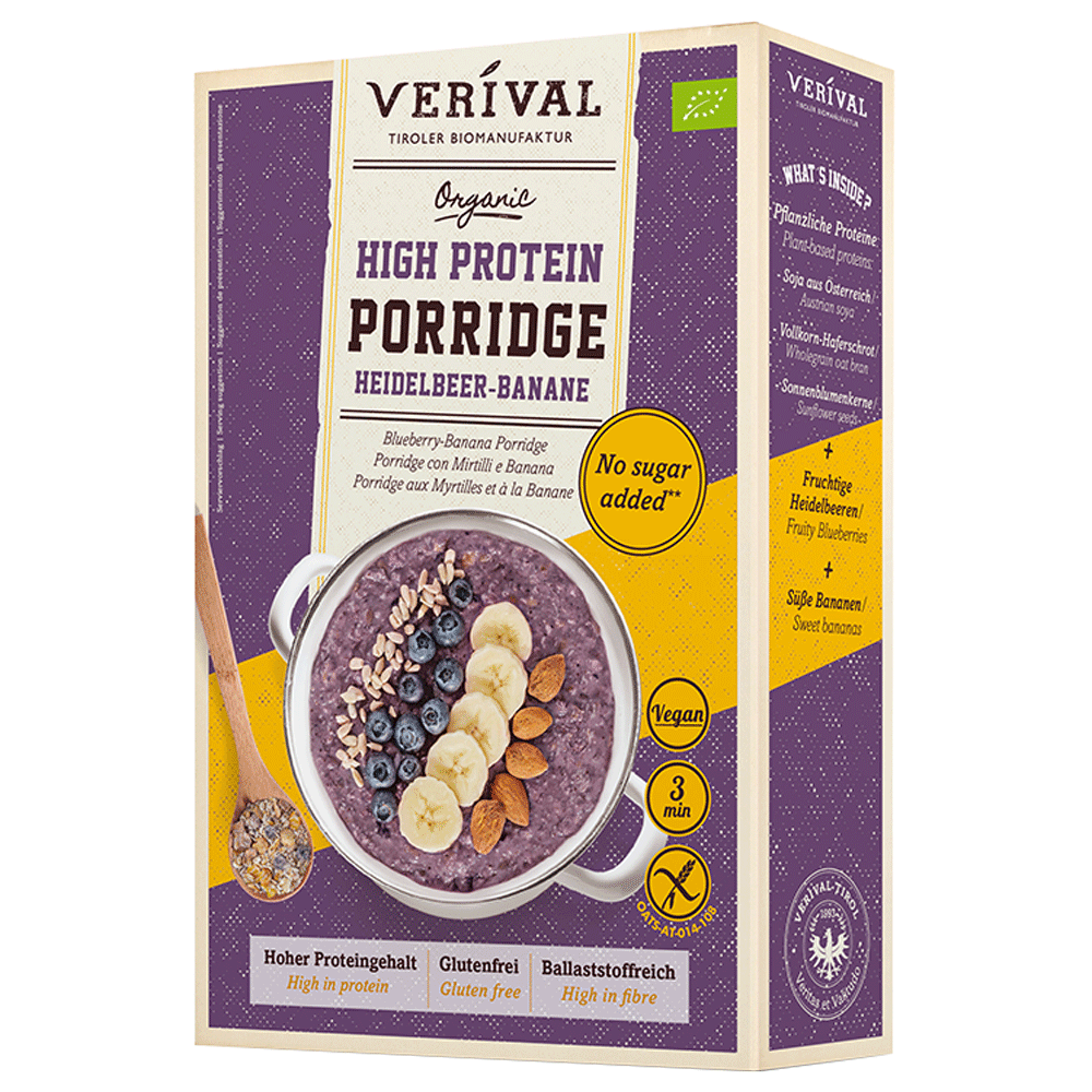 Bild: Verival High Protein Porridge Heidelbeere-Banane