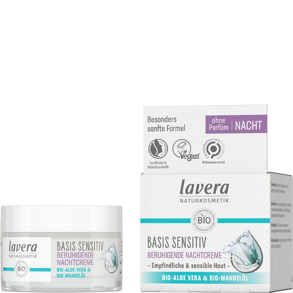 Bild: lavera Basis Sensitiv Regenerierende Nachtcreme Aloe Vera & Mandelöl 