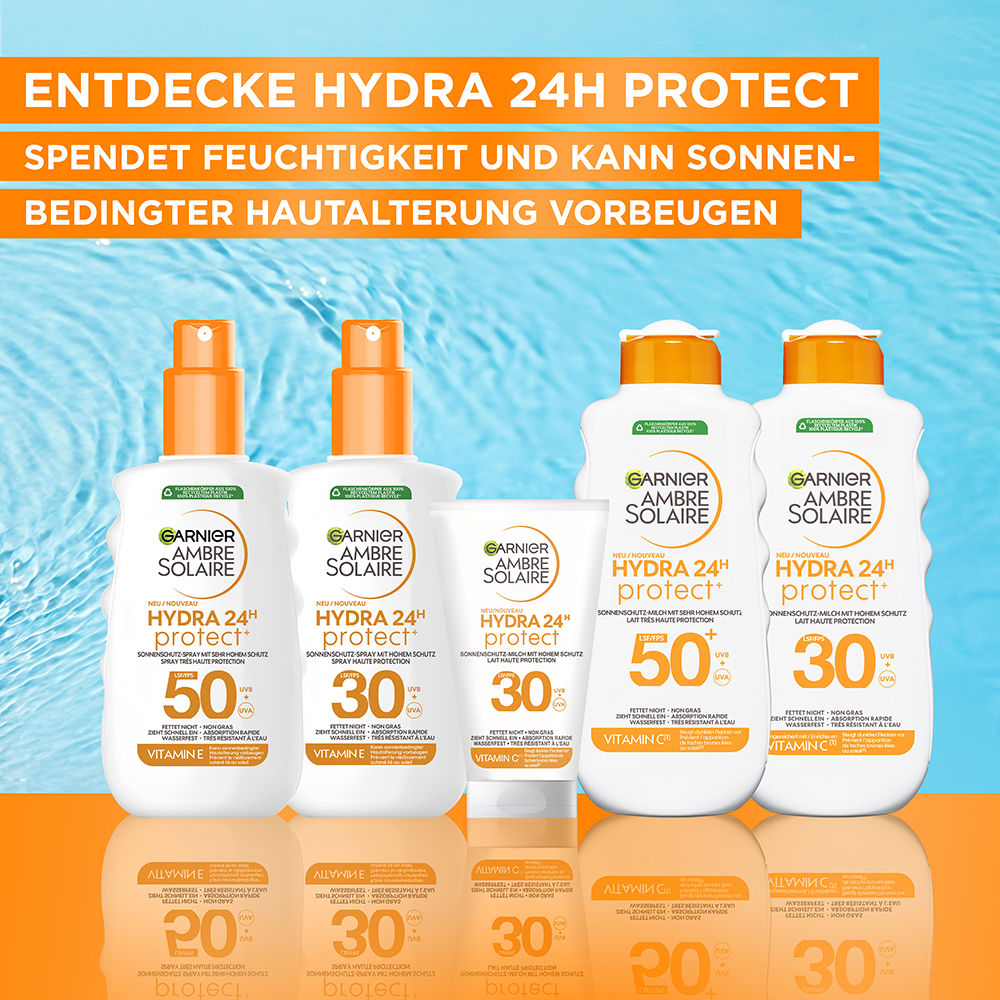 Bild: GARNIER AMBRE SOLAIRE Hydra 24H Sonnenschutz-Milch LSF 30
