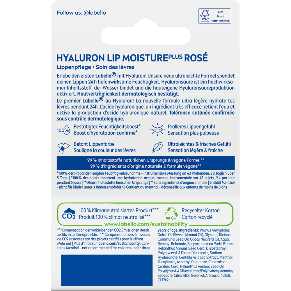 Bild: NIVEA Lippenpflegestift Hyaluron Lip Moisture Plus Rosé