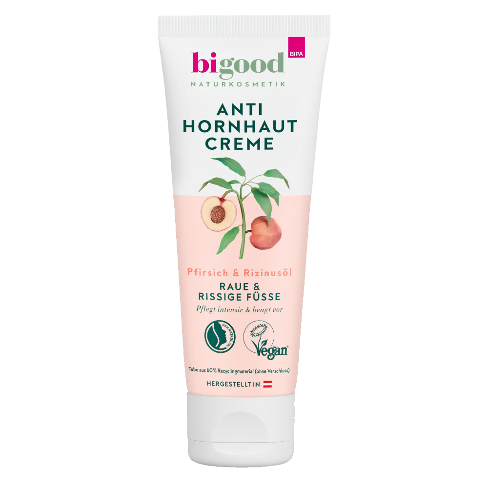 Bild: bi good Anti Hornhaut Creme Pfrisich und Rizinusöl