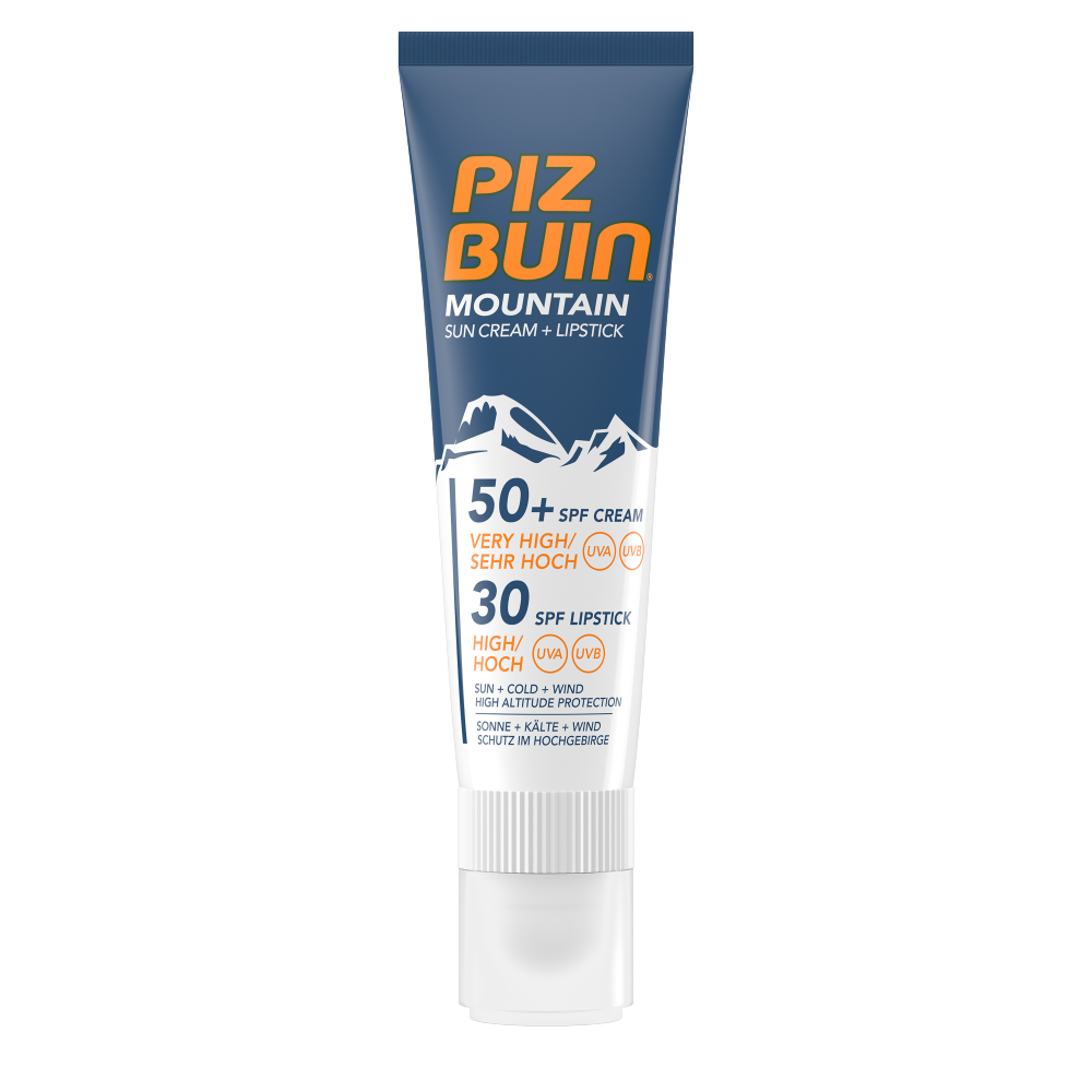 Bild: PIZ BUIN Mountain Sonnencreme LSF 50+ und Lippenpflege LSF 30