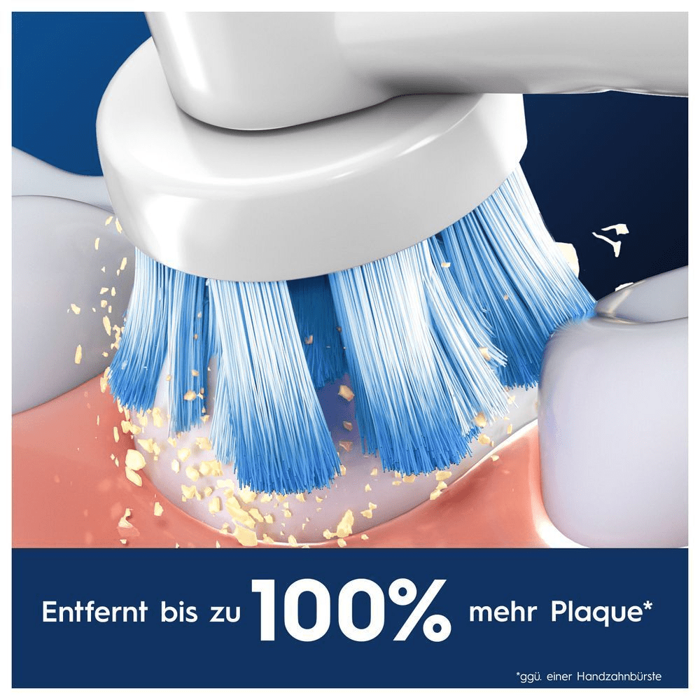 Oral-B Zahnbürste entfernt bis zu 100% mehr Plaque im Vergleich zu einer Handzahnbürste.