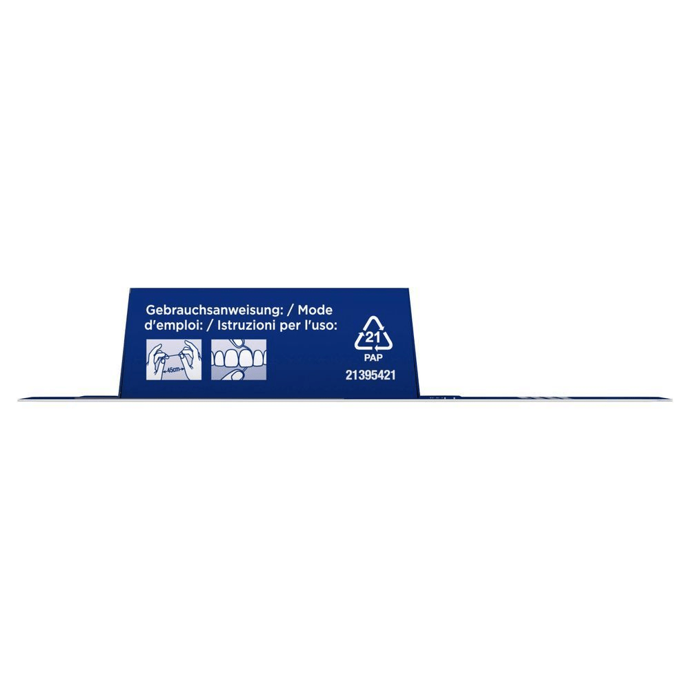 Oral-B Verpackung mit Gebrauchsanweisung in Deutsch, Französisch und Italienisch, sowie Hinweisen zur korrekten Anwendung und Recyclinginformationen.