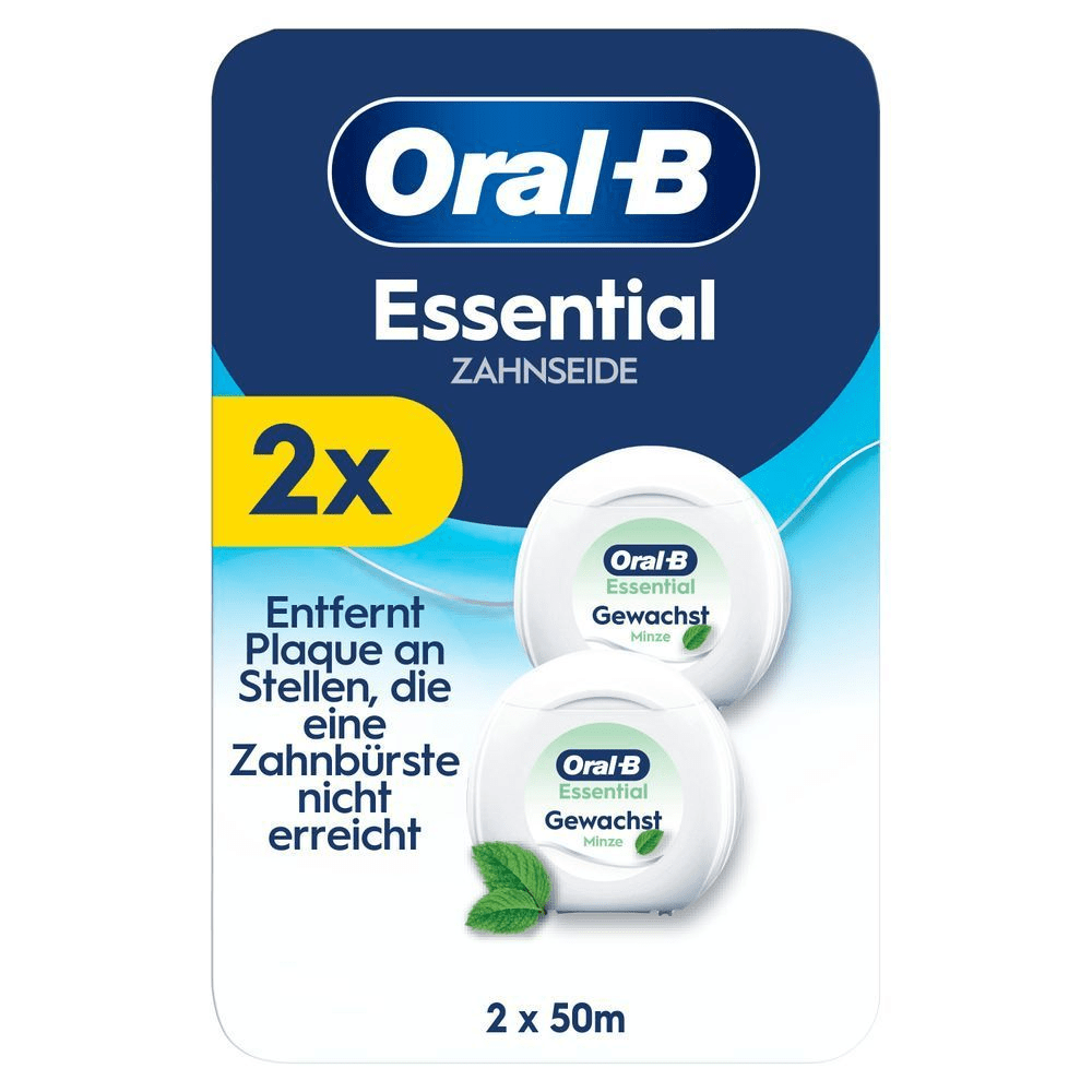 Oral-B Essential Zahnseide, 2er-Pack, entfernt Plaque an Stellen, die eine Zahnbürste nicht erreicht.