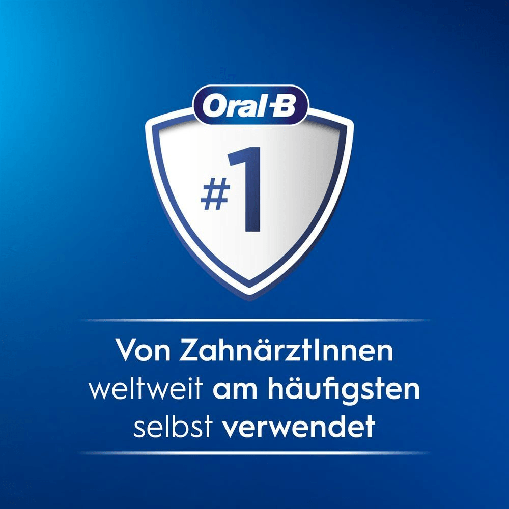 Schild-Symbol mit Oral-B #1 und Text "Von ZahnärztInnen weltweit am häufigsten selbst verwendet".