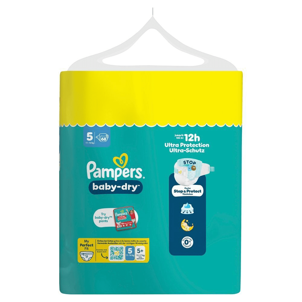 Pampers baby-dry Pants GröÃe 5 (68 Stück), bis zu 12h Ultra-Schutz und Stop & Schutz.