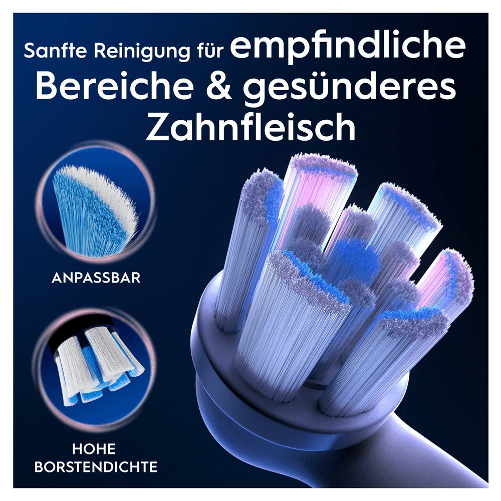 Oral-B Bürstenkopf mit hoher Borstendichte und anpassbaren Borsten für eine sanfte Reinigung und gesünderes Zahnfleisch.