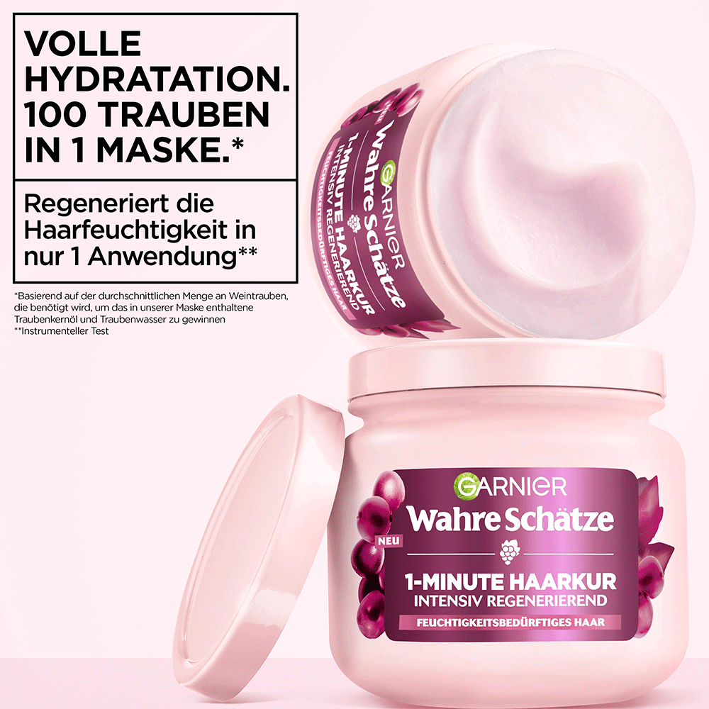 Bild: GARNIER Wahre Schätze 1-Minute Haarkur Traube Hydraboost 