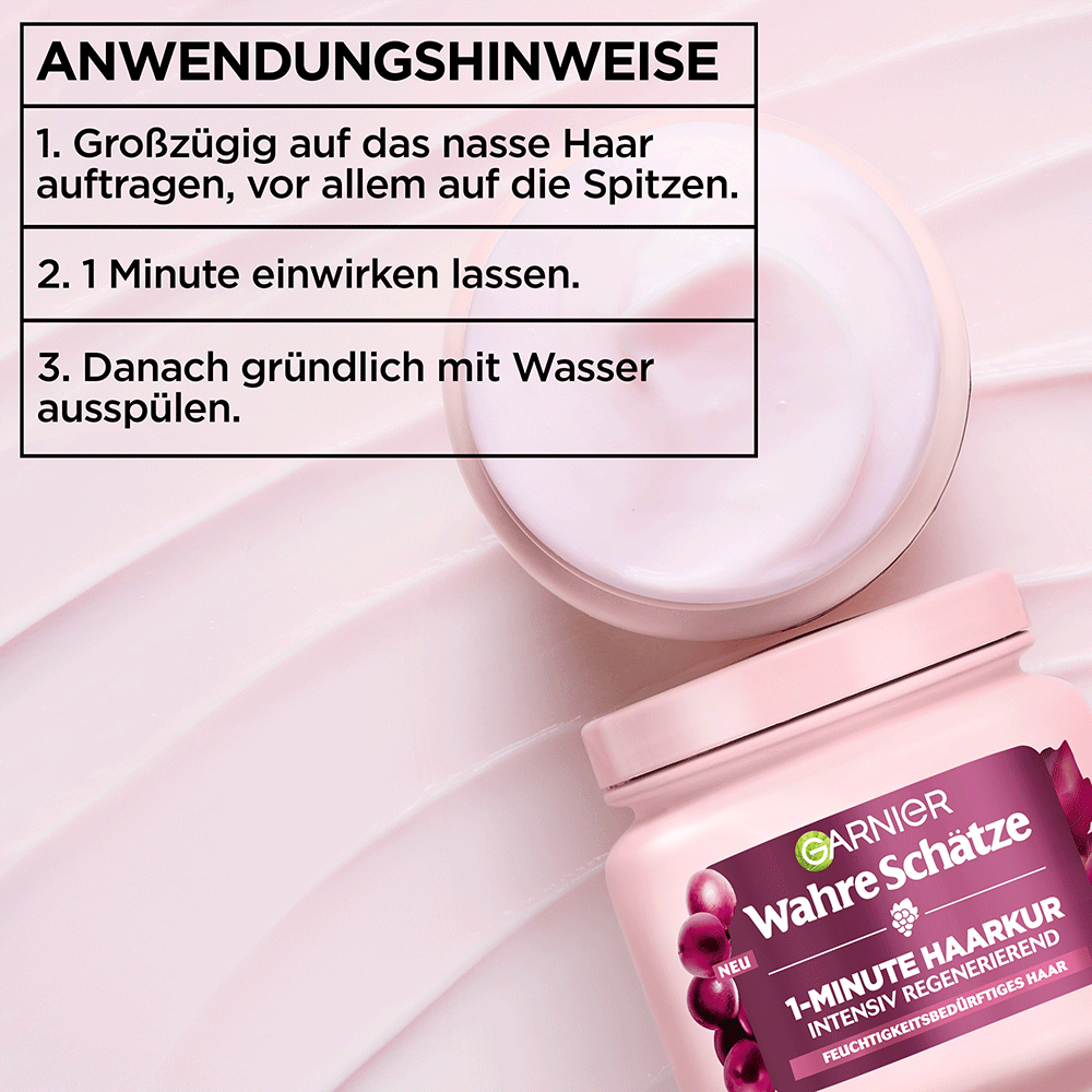 Bild: GARNIER Wahre Schätze 1-Minute Haarkur Traube Hydraboost 