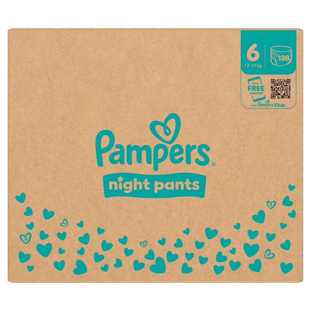 Pampers Night Pants, Größe 6 (13-19 kg), 138 Stück, mit Hinweis auf das Pampers Club Bonusprogramm.