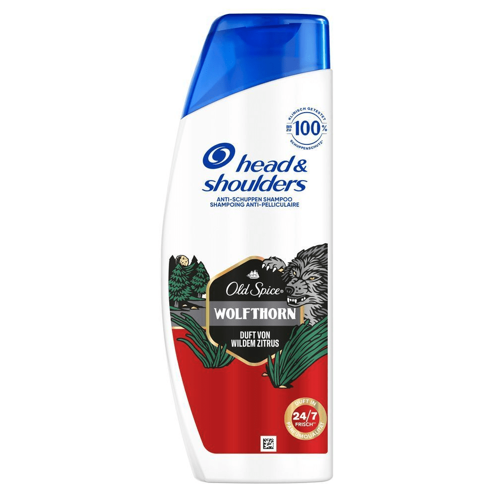 Head & Shoulders Old Spice Wolfthorn Anti-Schuppen Shampoo mit Zitrusduft und 100% Schuppenschutz.