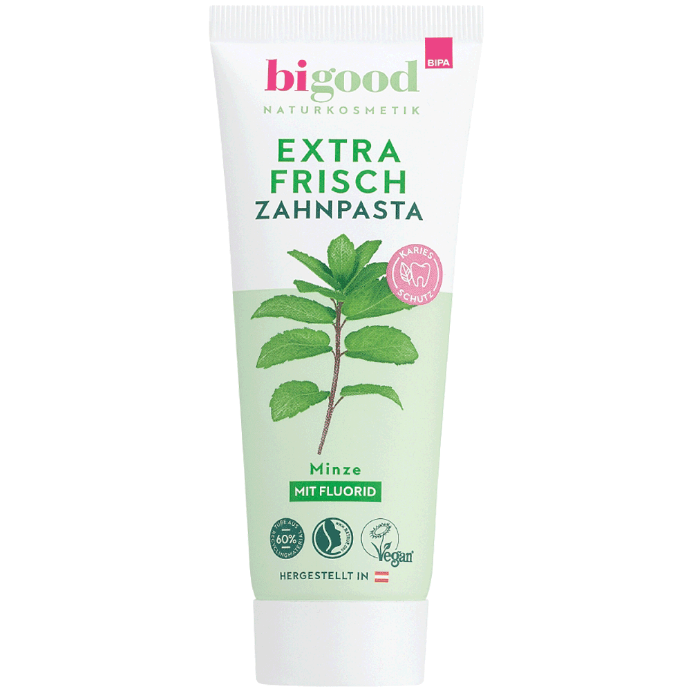 Bild: bi good Extra Frisch Zahnpasta Minze mit Fluorid