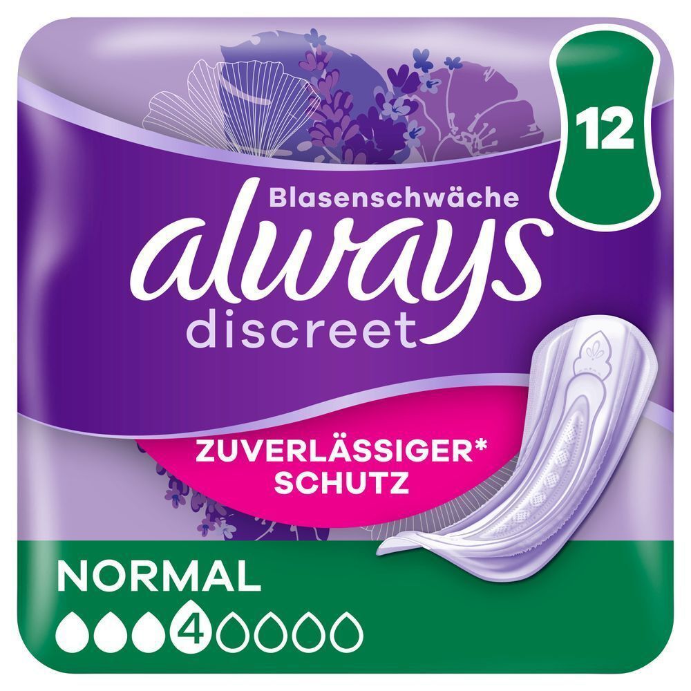 Always Discreet Einlagen für Blasenschwäche, Normal, 4 Tropfen,12 Stück, Zuverlässiger Schutz