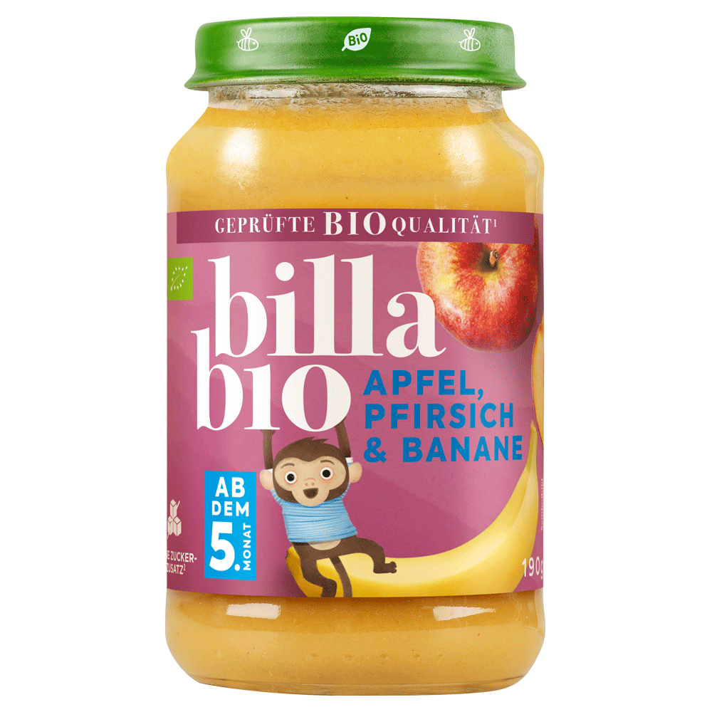 Bild: Billa Bio Apfel, Pfirsich und Banane