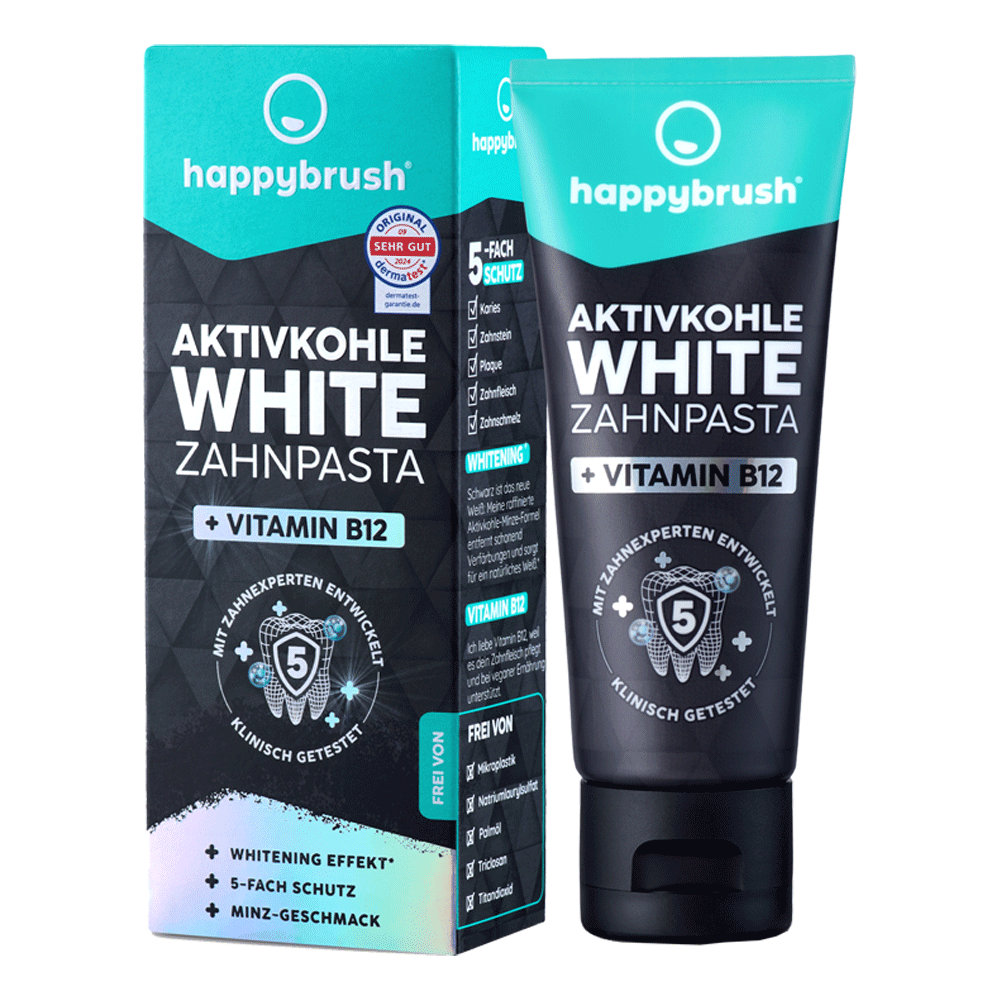 Bild: happybrush Aktivkohle White Zahnpasta 