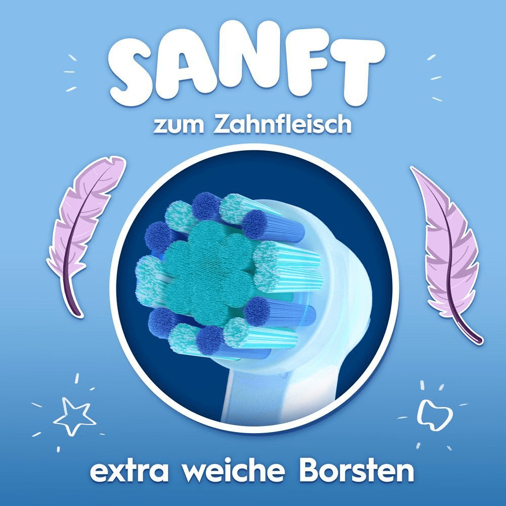 Abbildung eines Bürstenkopfs mit Feder-Symbolen, die die Sanftheit betonen.
